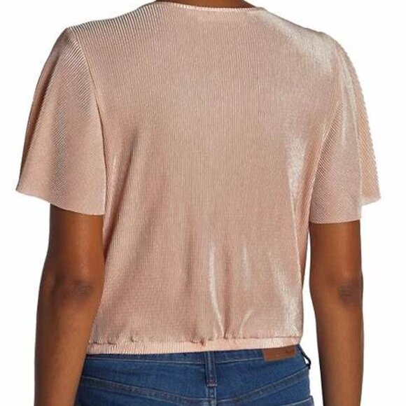 ASTR The Label Short Sleeve Plissé Top in Blush Pink Blue Women’s Size Large - Picture 3 of 11